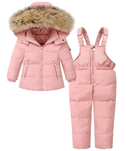 ZOEREA Combinaison de Neige Bébé Fille Garçon Doudoune à Capuche Enfant Ensemble de Ski Manteau de Duvet Hiver Veste Snowsuit 2PCS Style 2 Rose, Étiquette 100 Cover