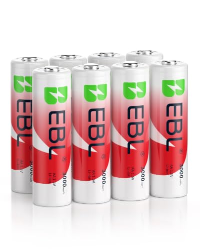 EBL Rechargeable AA Batteries Lithium with Charger 8 Pack 3000mwh 1.5V Constant Voltage Rechargeable Lithium AA Batteries 1600 Cycles Long Lasting Double A Battery for Blink Outdoor Camera