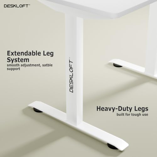 Image of Manual Height Adjustable Desk | Ergonomic Sit Stand Workstation with Walnut Wood Grain Top | Hand Crank Adjustable Computer Table for Home Office (White Frame & White Top, 1200 x 600 mm)