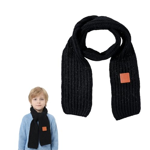 TIESOME Warm Kids Winter Knit Scarves, Fashion Soft Knitted Neck Warmer Kids Knit Scarf Warm Scarves Wrap for Boys Girls(Black)