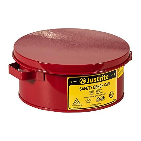 Justrite 10375 1 Gallon, 4 1/2" H, 9 3/8" O.D, 7 1/2" Diameter, Steel Red Safety Bench Can Cover