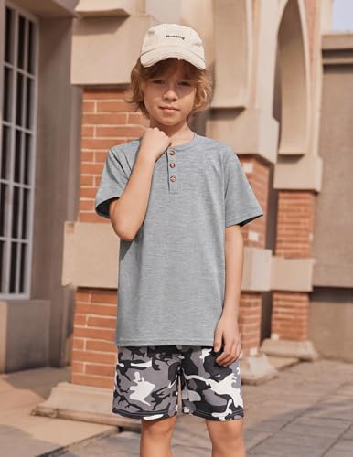Image of Arshiner Boy's Textured Button Up Shirt and Shorts Set 2 Piece Summer Beach Outfit for 5~12 Years Kids