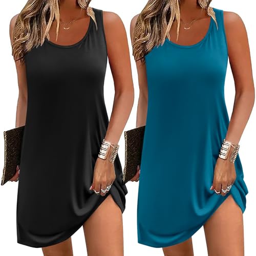 Image of Ekouaer Nightgowns for Women 2 Pack Sleeveless Sleepwear Tank Sleep shirts Chemise Nightshirt S-XXXL