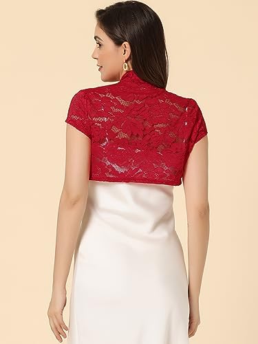 Image of Allegra K Women's Lace Cardigan Stand Collar Short Elegant Shrug Open Front Cropped Bolero Cardigan
