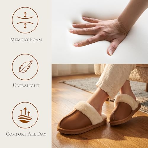 Image of OOW Fuzzy Slippers for Women Cozy Faux Fur House Shoes Memory Foam Slippers | Winter, Warm Slippers, Indoor and Outdoor