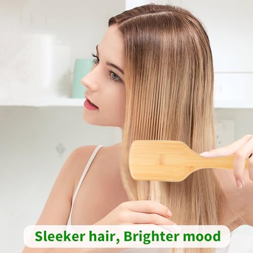 3 Stück Natur-Haarbürste aus Bambus, Nachhaltiger Bambus mit Antistatischer Kopfmassage - Quadratisch, Oval & Mini-Oval Design für trockenes/gewelltes/empfindliches Haar,Damen und Herren