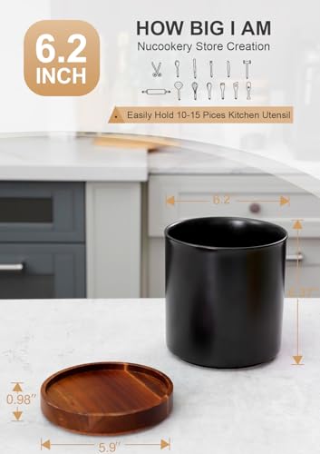 Ceramic-Rotating-Kitchen-Utensil-Holder-for-Countertop-72-Stone-Black-360-Large-Cooking-Utensil-Crock-for-Kitchen-Counter-Organizer-Wooden-Base-No-Slip-Farmhouse-Decor-Christmas-Gift