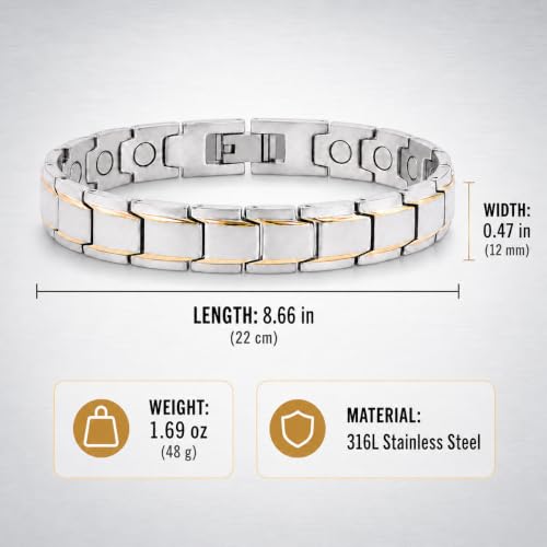 KYOSI Mens Magnetic Bracelet for Men Stainless Steel,Magnetic Therapy Bracelet 3500 Gauss 18 Magnets,Silver Gold Two-Tone Chain Link Bracelet for Men,Durable Fashion Jewelry Gift by KYOSI - Used condition - Image 3
