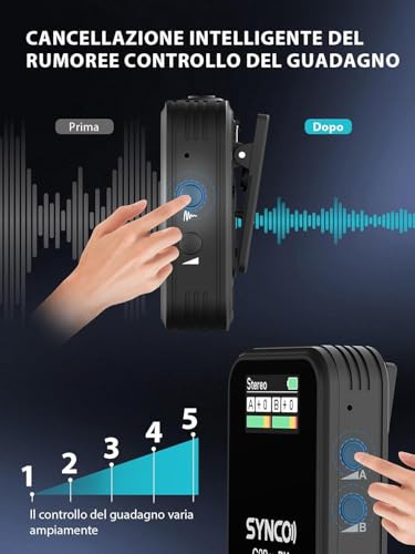 Synco Microfono Lavalier Wireless, G2(A2) Pro 2.4G Dual Lapel Mic 150M 8H Per Lezioni Online Vlog Live Stream Youtube Per Fotocamera Smartphone Tablet, Wireless-Lavalier-Microfono-Dual-Channel - 4
