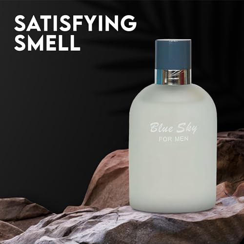 Image of AFLUXE Blue Sky EDP Men's Cologne, Aromatic Fruity Floral | Enchanting perfume for men with fruity floral scent. Finest oils in 3.4oz bottle with shiny . Ideal casual gift.