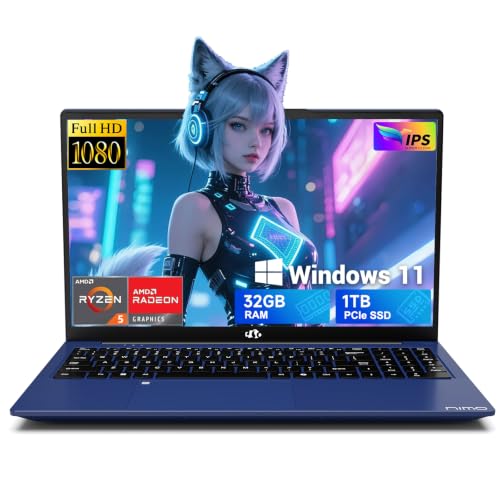 NIMO 15.6" AI Ready Business Laptop 32GB RAM 1TB SSD, AMD Ryzen 5 (4-Core up to 3.7GHz), 65W Fast Charing, Backlit Keyboard, Win 11 PC Bulit for College Student Daily Multitasking, 2-Yr Warranty