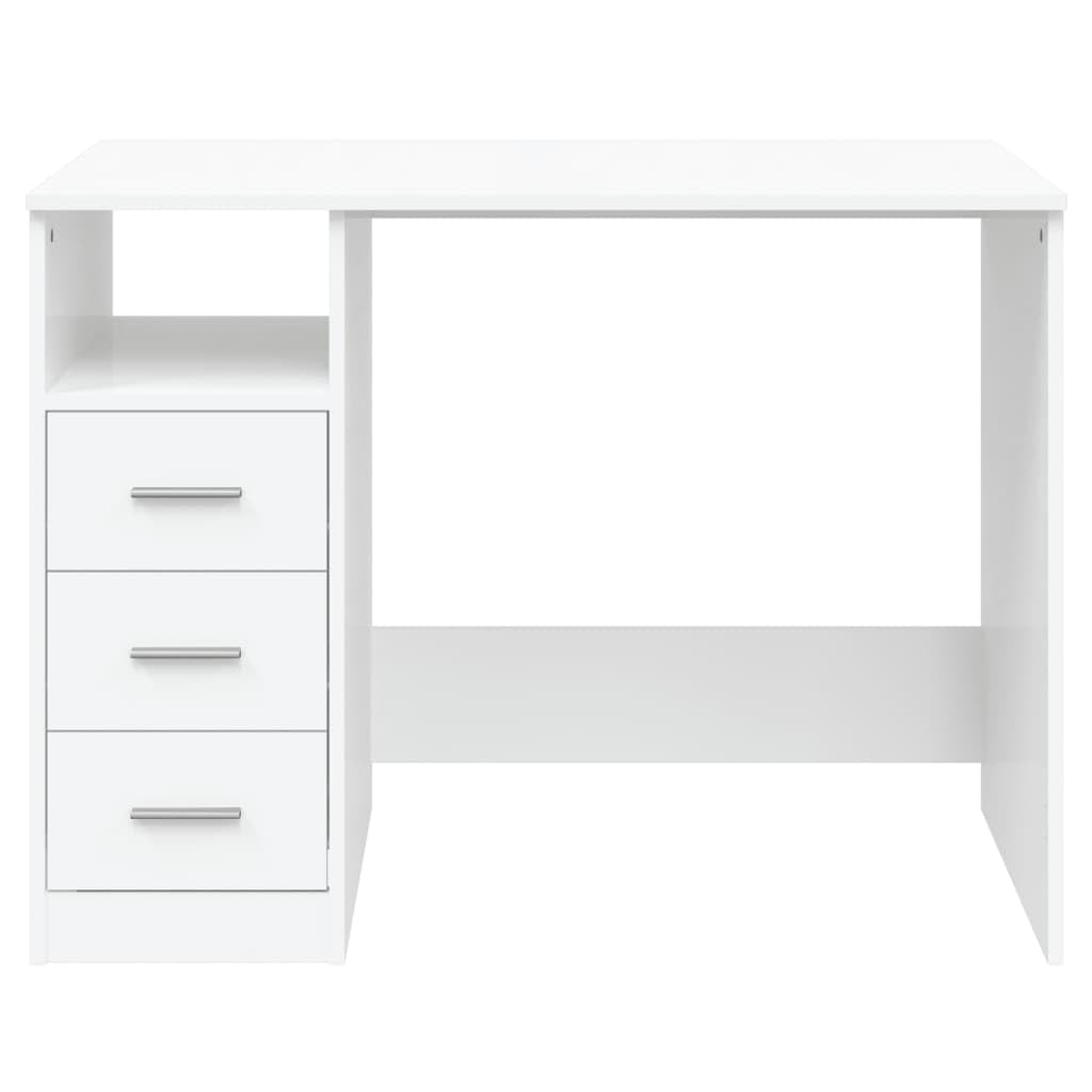 vidaXL Escritorio cajones Madera contrachapada Blanco 102x50x76 cm, Escritorio de Oficina, Mesa de Estudio, Muebles de despacho, Mesa de Ordenador