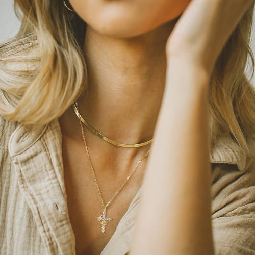 Dainty Cross Necklace for Women, Gold Cross Necklace With Crown Rotated Pendant Cubic Zirconia Diamond 18 K Gold Plated Cute Simple Cross Crown Jewelry for Women2