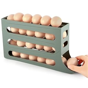 HOTUT 4 Tier Egg Holder for Fridge, Rolling Egg Dispenser Rack, Space Saving Egg Tray, Auto Rolling Fridge Egg Organizer, Automatically Rolling Egg Storage Container for Kitchen Refrigerator Table (Gray)