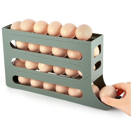 HOTUT Récipient à œufs pour réfrigérateur - 4 niveaux - Pour 30 œufs - Distributeur d'œufs peu encombrant - Avec design incliné - Organiseur de...