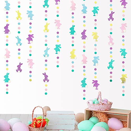 Image of pinkblume Easter Party Decorations Pastel Easter Bunny Circle Dot Garland Streamer Hanging Felt Polka Dots Rabbit Easter Banner for Happy Easter Day Spring Birthday Tea Party Home Decorations Supplies