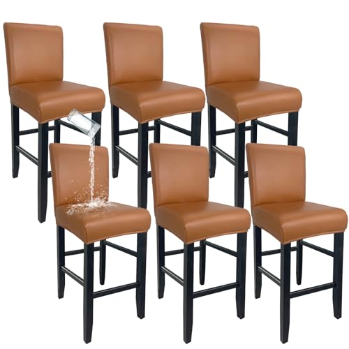 Image of PU Leather Bar Stool Covers with Backs Waterproof Bar Stool Chair Covers