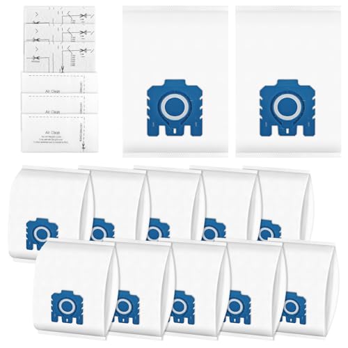 12 Bolsas de Aspiradora 3D Eficiencia, Compatible con Miele GN Classic C1 Complete C2 C3, S227, S240, S270, S400, S5000, S8000 Series con 3 Filtros de Protección del Motor + 3 Filtros de Escape