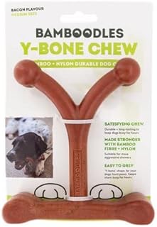 Bamboodles Y-Bone Dog Chew Toy â€“ Medium | Bacon Flavour | Durable Long Lasting Dog Chew | Natural Chew Toy for Medium Dogs