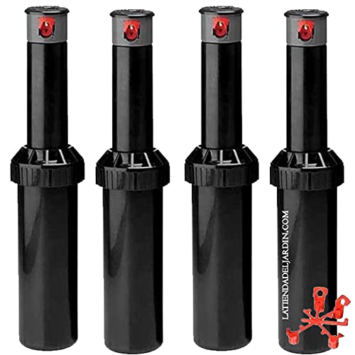 Pack 4 ASPERSOR turbina MINIPRO 1/2'. Alcance 5,10 a 9,1 m. Rosca 1/2' Hembra. Aspersor de Jardin emergente de ángulo Ajustable Krain, Negro