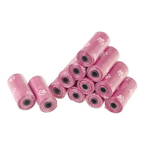 UEETEK 180-Count Pet Waste Bags Dog Poop Bags Unscented Biodegradable Dog Paw Prints Pink 12 Rolls Cover