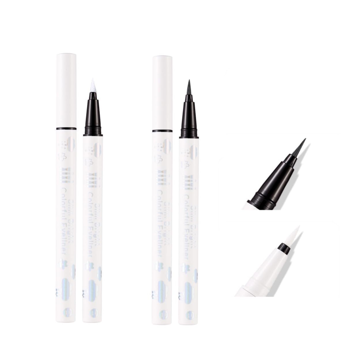 KARLOR Juego de delineador de ojos blanco y negro, 2 unidades, color blanco, negro, delineador líquido, resistente al agua, de larga duración, ultrafino