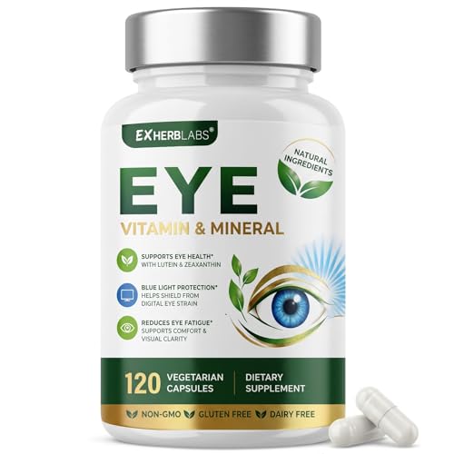 EXHERBLABS Lutein and Zeaxanthin Supplements 120 Capsules, Eye Vitamins for Adults and Seniors, Vision Support for Digital Screens and Blue Light Defense, Daily Eye Health Supplements