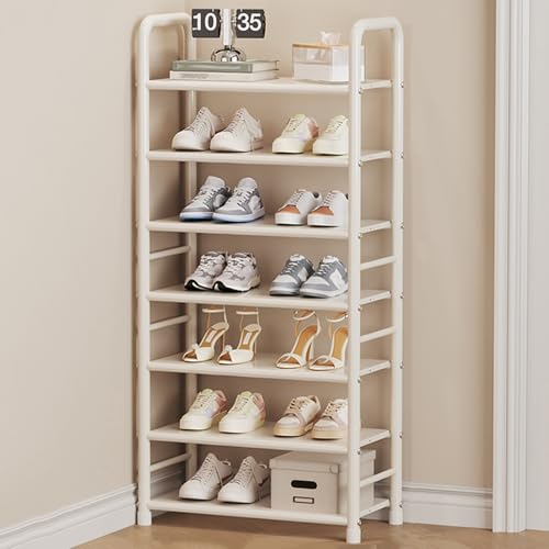 Zapatero de metal estrecho de 47 cm de largo, ideal para sala de estar, entrada, pasillo, armario, 5-8 niveles (blanco, 47 x 25 x 113 cm)