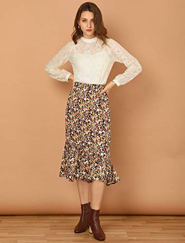 Allegra K Women's Floral Ruffle Hem Midi Skirt #TOP17