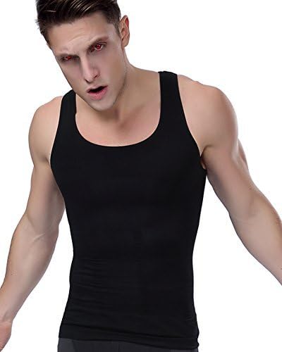 Shaxea Men's Seamless Compression Shirts, Body Slimmer Shapewear to Hide Gynecomastia Moobs Chest Shirt by Shirt（L,Black）
