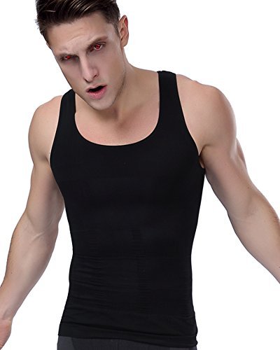 Shaxea Men's Seamless Compression Shirts, Body Slimmer Shapewear To Hide Gynecomastia Moobs Chest Shirt By Shirt（L,Black） #TOP2