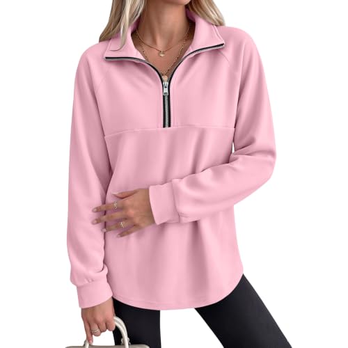 Fleece Quarter Zip Women Sweatshirts Drop Shoulder Mock Neck Fall Pullover - image 7
