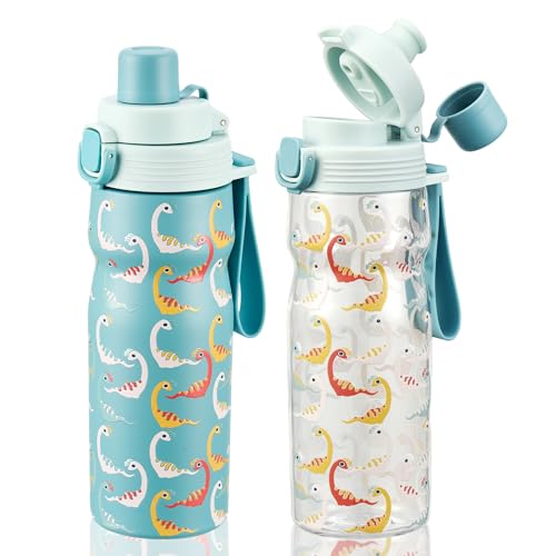 MAISON HUIS Kids Water Bottles 2 Pack, 18/8 Stainless Steel Vacuum Leak Proof Straw Cup with 21oz Tritan Sport Bottle, Kids Water Bottle for School, Gifts for Boys and Girls