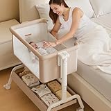 3-in-1 Baby Bassinet, Rocking Bassinet, Bedside Bassinet for Baby, Stable and Secure Bassinet Bedside Sleeper for Newborn & Infant, 6 Height Adjustable with Wheels, Mattress & Breathable Mesh (Khaki)