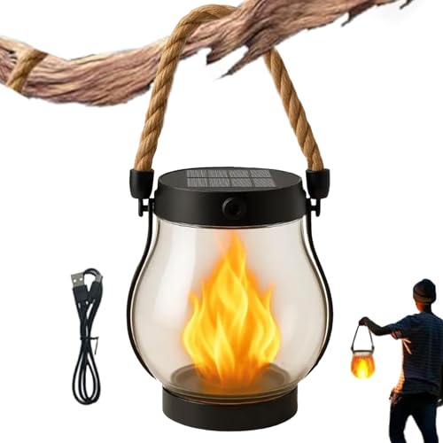 Tyinerc - Farol solar al aire libre impermeable para jardín, luz de jardín colgante de llama vacilante para árboles y terraza, balcón