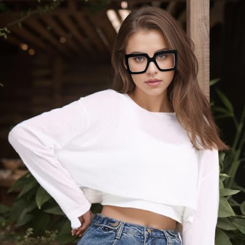 hoyuwak Oversized Square Blue Light Glasses Big Frame Computer Eyewear Thick Fashion Clear Glasses for Women Fashion - Image 6