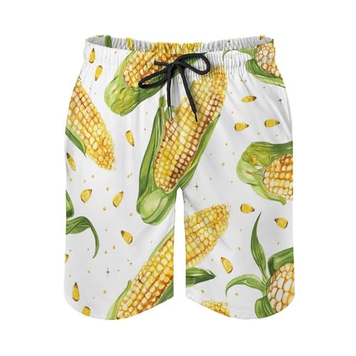 Cartoon Corn on The Cob Men's Swim Trunks Quick-Dry Board Shorts Beach Bathing Suits with Mesh Lining3