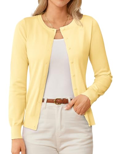 GRACE KARIN Womens Summer Yellow Cardigan Sweaters Lightweight Cardigans for Women Trendy Button Shrug Sweater Tops M