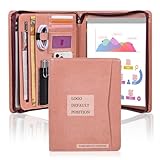 Free Name Engrave, Custom Vegan Leather Portfolio for Women, Personalized Business Padfolio with A4/US Letter Writing Pad Holder, Portfolio Folder for Girlfriend, Wife, Daughter, Customized, Pink
