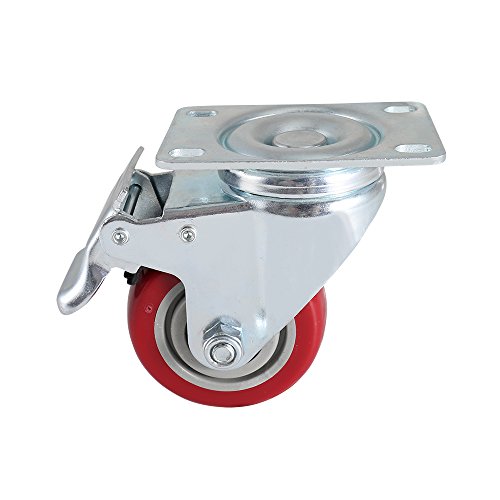 Image of DICASAL 3 Inch Swivel Casters with Brakes, Heavy Duty Plate Casters No-Marking Quiet Red PU Castor Load Upto 1200 Lbs Pack of 4.