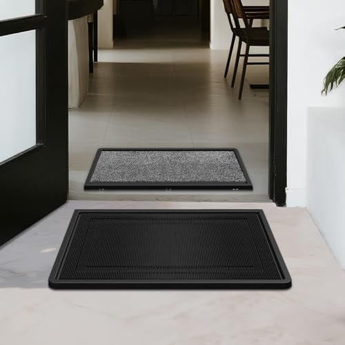 BEHERO Front Door Mat Outside Entrance - 2-in-1 Wet & Dry Dual Deep Cleaning Shoe Mats, Heavy Duty Indoor and Outdoor Welcome Matt, 16' x 47'/24' x 31.5' Variable-Size Disinfectant Mat for Entryway