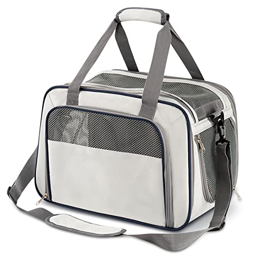 ALLSOPETS Sac de Transport Pliable Chien et Chat Sac de Transport Souple avec Tapis Amovible et Filet Respirant Panier Stable et Confortable pour Voyage Train Voiture Avion Gris Clair Cover