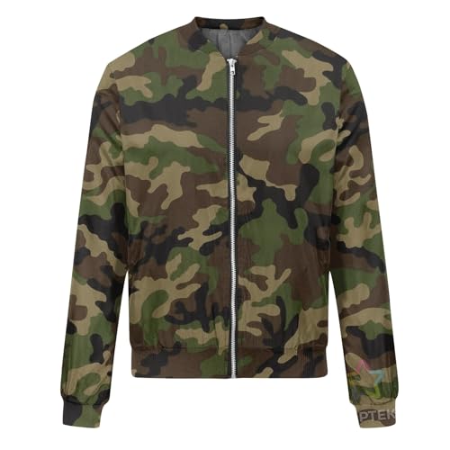 Generisch Damen Jacke Winter Camouflage Bomberjacke Damen Camo mit Reissverschluss Herbstjacke Damen Elegant Pilotenjacke mit Tarnmuster Winterjacke Frauen mit Taschen Übergangsjacke Herbstwinter