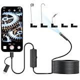 WIOR Endoscope Camera with Light, Zoomable 1920P HD Borescope with 8 Adjustable LED Lights, Endoscope with 16.4ft Semi-Rigid Snake Camera, 8mm IP67 Waterproof Inspection Camera for iPhone Android iPad