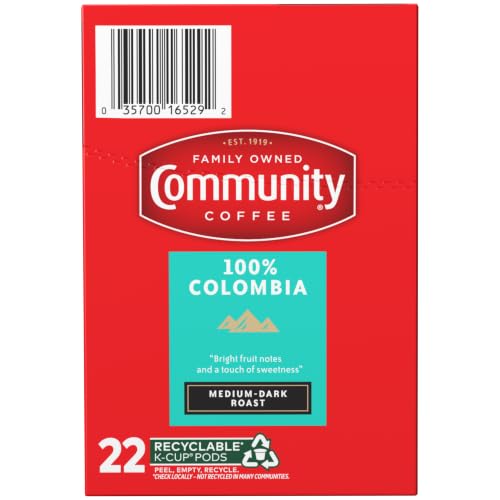 Image of Community Coffee 100% Colombia, Medium Dark Roast Kcup Pods 22 Count (Pack of 1)