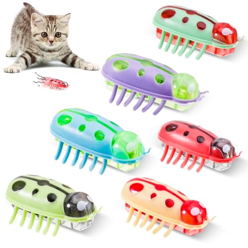 ertlutw 6 Stück Mini Käfer, Elektrische Marienkäferspielzeug Maus Katze Hund Käfer Fluchthindernis automatisches Umdrehen Haustier Lustiges Spielspielzeug für Katzen Kätzchen...