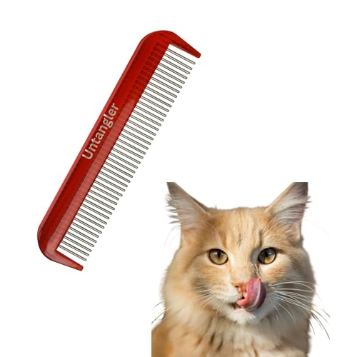 Image of Cat Comb - Ferrari Red, 5 inch - Silky Smooth Rotating Teeth for Gently Detangling Matted Cat Hair, Stimulates Natural Oil Production, Stainless Steel, Made in USA, Vet Recommended