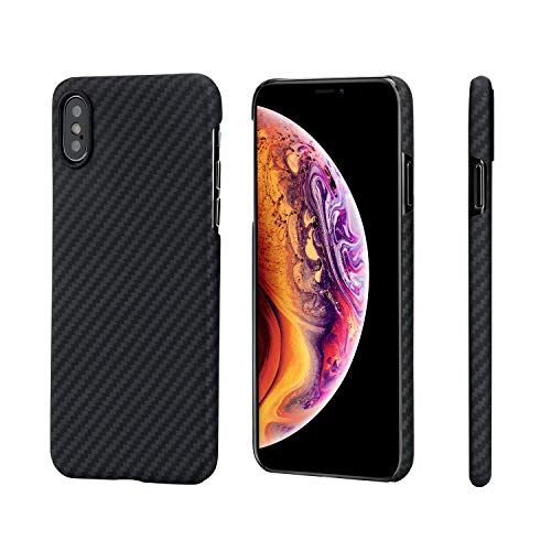 pitaka Coque Compatible avec iPhone XS 5.8', MagCase en Aramide, Matière du Gilet Barre-balles, Ultra légère Ultra Fine, étui Le Plus Dur et résistant, Recharge sans Fil conviviale-Noir/Gris(Sergé)
