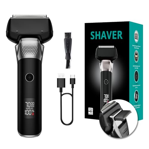 Electric Foil Shavers, Electric Razor for Men with Trimmer, Waterproof 5 Floating Blades for Shaving Face, Cordless Rechargeable USB Type-C, Wet Dry Use/Travel Lock/LED Display