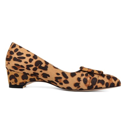 Fericozt Women's Pointed Toe Dress Shoes Low Chunky Heel Pump Comfortable Shoes with Buckle3